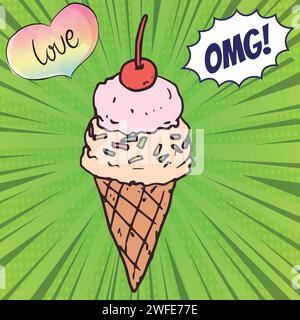 ice cream pop art style vector image Stock Vector