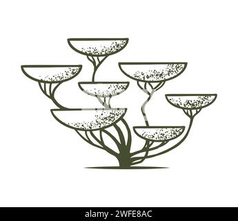 Sketch of topiary coniferous trees. Sheared thuja bansai - bowl. Geometric trees for advertising and landscape design. Isolated on white background. V Stock Vector