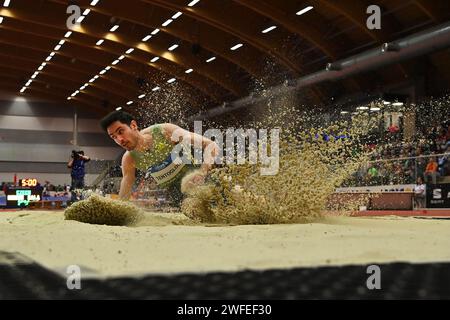 Ostrava, Czech Republic. 30th Jan, 2024. Miliatidis Tentoglou of Greece competes in men's long jump at the Czech Indoor Gala meet, part of the World Athletics Indoor Tour Gold, in Ostrava, Czech Republic, January 30, 2024. Credit: Jaroslav Ozana/CTK Photo/Alamy Live News Stock Photo