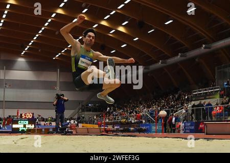 Ostrava, Czech Republic. 30th Jan, 2024. Miliatidis Tentoglou of Greece competes in men's long jump at the Czech Indoor Gala meet, part of the World Athletics Indoor Tour Gold, in Ostrava, Czech Republic, January 30, 2024. Credit: Jaroslav Ozana/CTK Photo/Alamy Live News Stock Photo