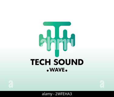 Letter T sound wave pulse vector logo design template Stock Vector