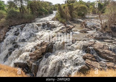A waterfall into a rocky gorge in the Awash National Park, Ethiopia Stock Photo