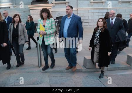 Madrid Spain; 01/30/2024.- Oriol Junqueras president of the Republican Left party. Congress of Deputies of Spain votes against the Amnesty Law for Catalan politicians, the Catalan party Juns per Catalunya voted against it. They will have between 15 days and a month more to debate the amendments already registered, before returning to the Plenary for their final vote. Photo: Juan Carlos Rojas Stock Photo