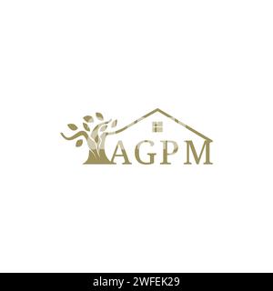 Tree with letter AGPM logo design concept flat style template vector. Vector illustration Stock Vector