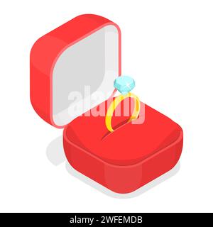 Wedding ring in the box isometric vector illustration. Stock Vector