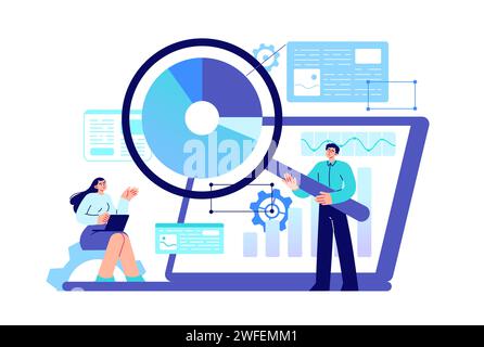 Information technology, workers analyze data Stock Vector