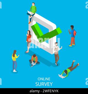 flat isometric vector concept of online survey. Stock Vector