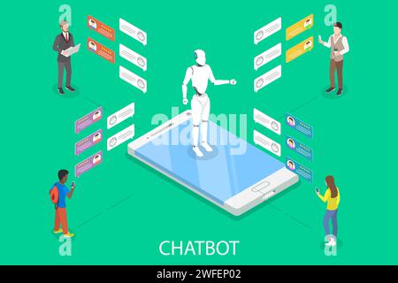 Flat isometric vector concept of chat bot. Stock Vector