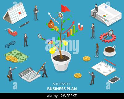 Flat isometric vector concept of succesfull business plan, project management and strategy Stock Vector