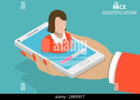Isometric facial recognition system concept. Finger print scan for ...