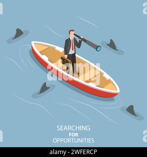Isometric flat vector concept of searching for opportunities, business vision, finding a path to the goal. Stock Vector