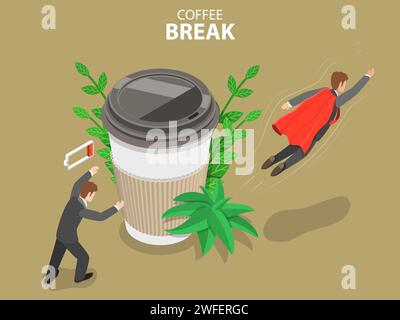 Coffee break flat isometric vector concept. Stock Vector