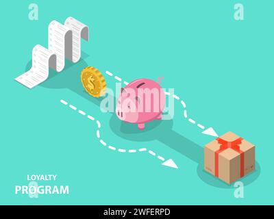Loyalty program flat isometric vector concept of earning points and getting reward, cash back. Stock Vector