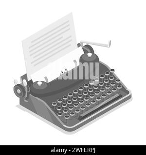 Black old style typewriter isometric vector icon. Stock Vector