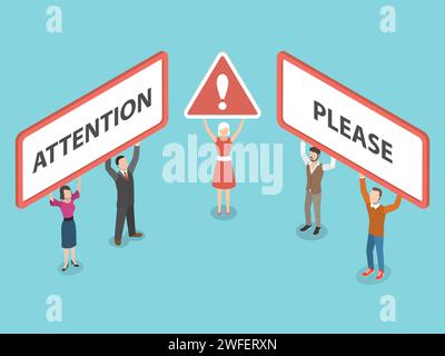 People are holding boards board with the title ATTENTION PLEASE. Vector illustration. Stock Vector