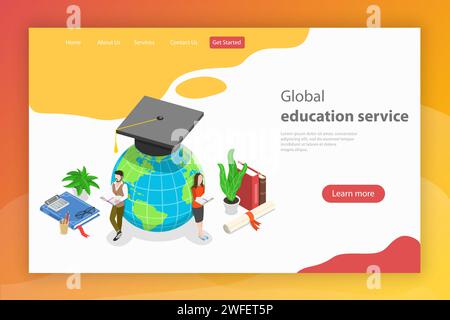 Global education service. Isometric flat vector landing page template. Stock Vector