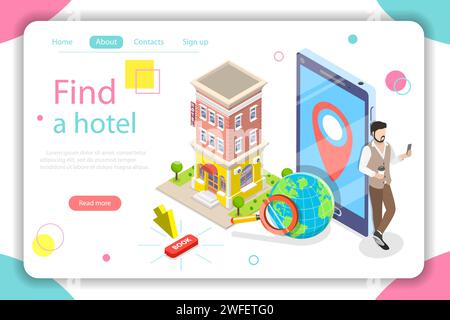 Find a hotel flat isometric vector concept. Stock Vector