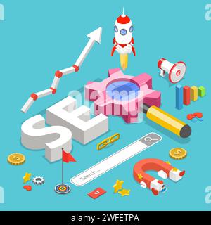 SEO. Flat isometric vector concept of search engine optimization. Stock Vector