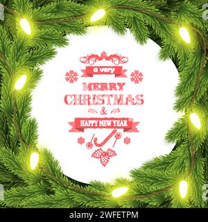 Christmas and New Year typography background with fir branches. Stock Vector