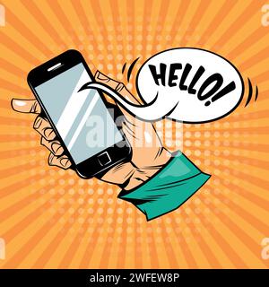 Mobile phone cartoon pop art style Stock Vector