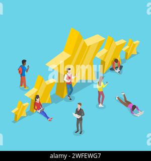 Flat isometric vector concept of five stars, best rating, customer feedback, positive review. Stock Vector