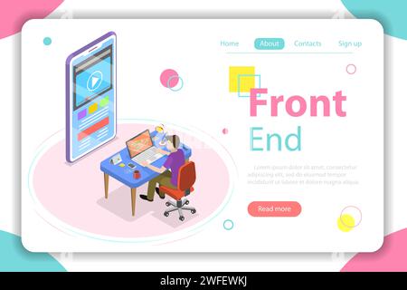 Front end flat isometric vector concept. Stock Vector