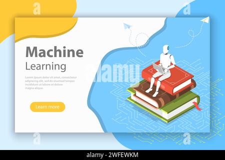 Isometric flat vector concept of machine learning, Ai, Data mining, chatbot, big data. Stock Vector