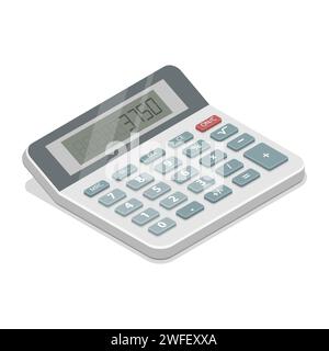 Grey realistic calculator isometric 3d vector illustration. Stock Vector