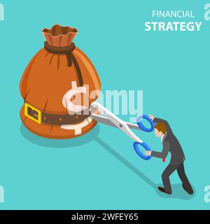 Isometric flat vector concept of growth strategy and financial goal, investment management, revenue increase. Stock Vector