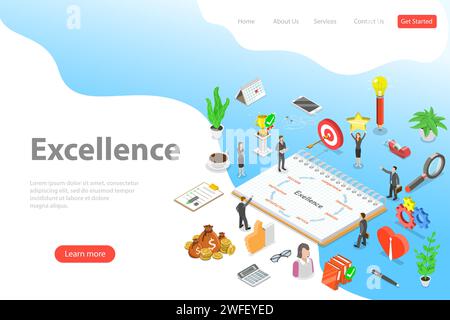 Isometric flat vector landing page template of business excellence. Stock Vector