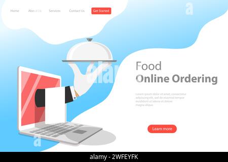 Isometric flat vector landing page template for online food ordering, home delivery, restaurant reservation. Stock Vector