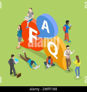 FAQ flat isometric vector concept of Frequently Asked Questions, help, User Manual. Stock Vector