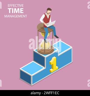 Isometric flat vector concept of effective time management, planning and strategy, job scheduling. Stock Vector