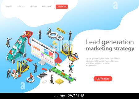 Isometric flat vector concept of lead generation strategy. Marketing process of conversion rate optimization and generating business leads. Stock Vector