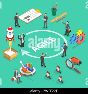 Flat isometric vector concept of agile methodology, software product development. Stock Vector