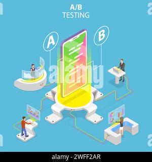 Isometric flat vector concept of AB testing, split test, A-B comparison, web development. Stock Vector