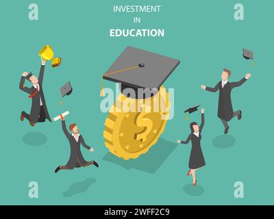 Flat isometric vector concept of investment in education, money savings for study. Stock Vector