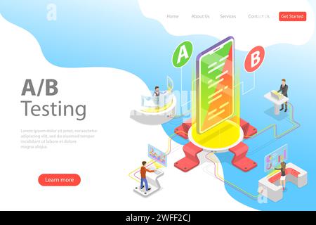 Isometric flat vector concept of AB testing, split test, A-B comparison, web development. Stock Vector
