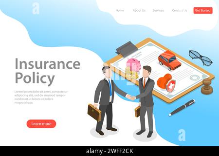 Isometric flat vector landing page template of insurance deal, policy, healthcare and medical service. Stock Vector