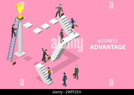 Isometric flat vector concept of business advantage, leadership, innovative thinking, creative idea. Stock Vector