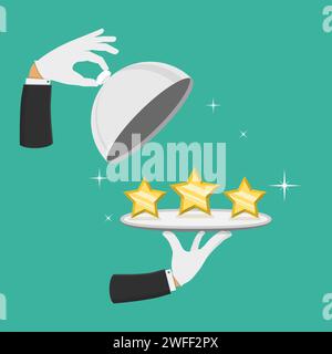 3D Isometric Flat Vector Concept Customer Feedback, Five Stars Restaurant Rating, Positive Opinion and Review, Online Survey, Client Satisfaction. Stock Vector