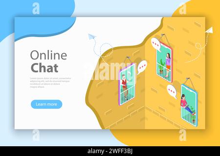 Flat isometric vector concept of social media network, digital communication, chatting. Stock Vector