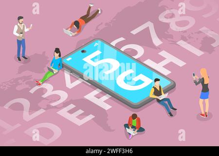 3D Isometric Flat Vector Concept of 5G , Global Wireless Network, High Speed Internet Technology. Stock Vector