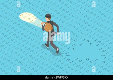 3d Flat Isometric Vector Concept of Data Breach, Confidential Data Stealing, Cyber Attack. Stock Vector