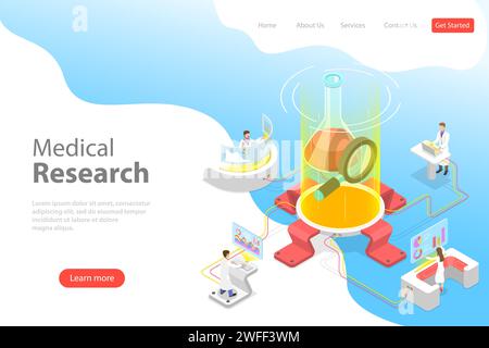 Isometric flat vector landing page template of medical research, science technology, medicine and chemical engineering. Stock Vector