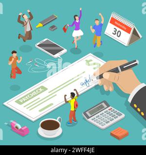 Isometric Flat Vector Concept of Salary and Payroll Payment, Financial Calendar, Money Prize and Lottery Winning. Stock Vector