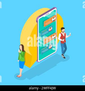 Isometric flat vector concept for online messenger, mobile chatting, instant texting service. Stock Vector