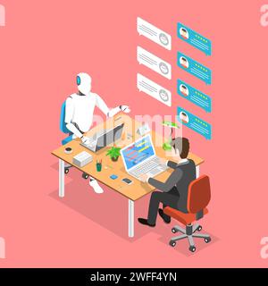Flat isometric vector concept of chatbot, ai, artificial intelligence, customer support, markting strategy. Stock Vector