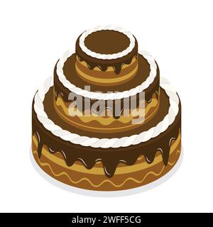 3D Isometric Flat Vector Concept of Chocolate Cake. Stock Vector