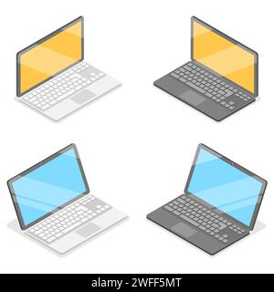 3D Isometric Flat Vector Concept of Laptop Set. Stock Vector